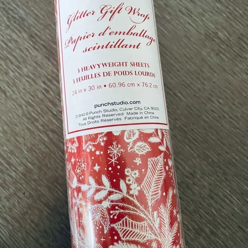 Botanical Woodlands Red White Glitter Premium Gift Wrap Wrapping Paper